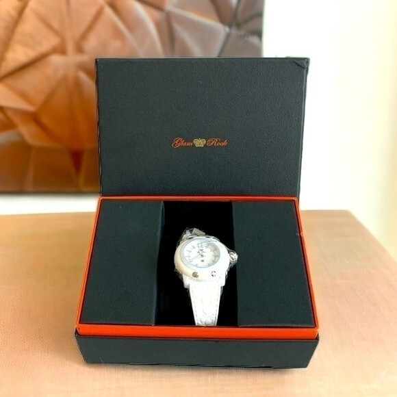 Glam Rock Miss Miami Beach Women\'s Watch White Swiss Quartz Rubber Band New